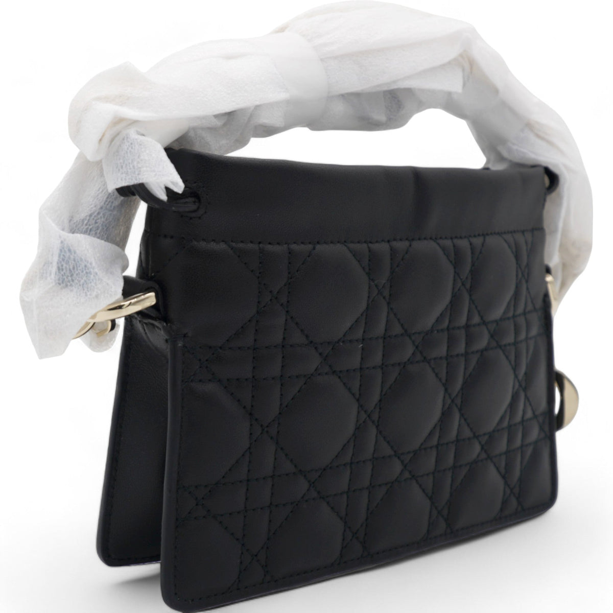 Dior Lambskin Cannage Mini Top Handle Drawstring Bag Black