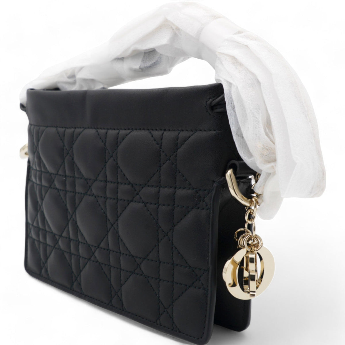 Dior Lambskin Cannage Mini Top Handle Drawstring Bag Black