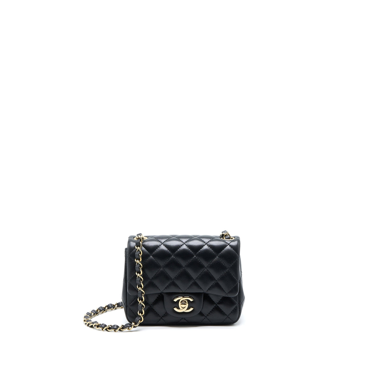 Chanel Mini Square Flap Bag Lambskin Black LGHW (Microchip)