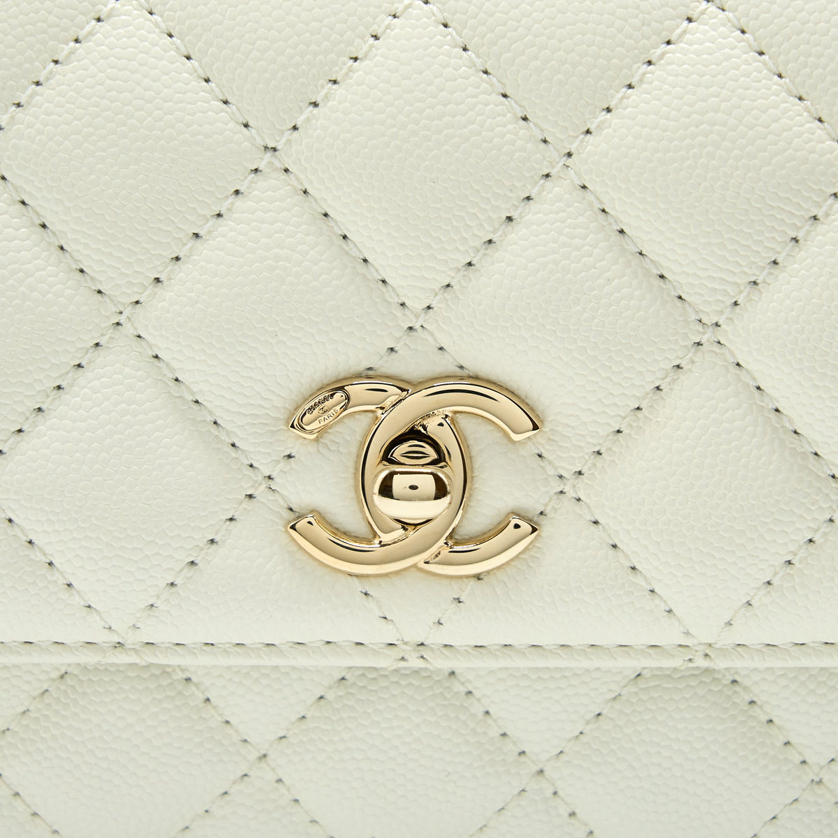 Chanel Small Coco Handle Caviar White LGHW (Microchip)
