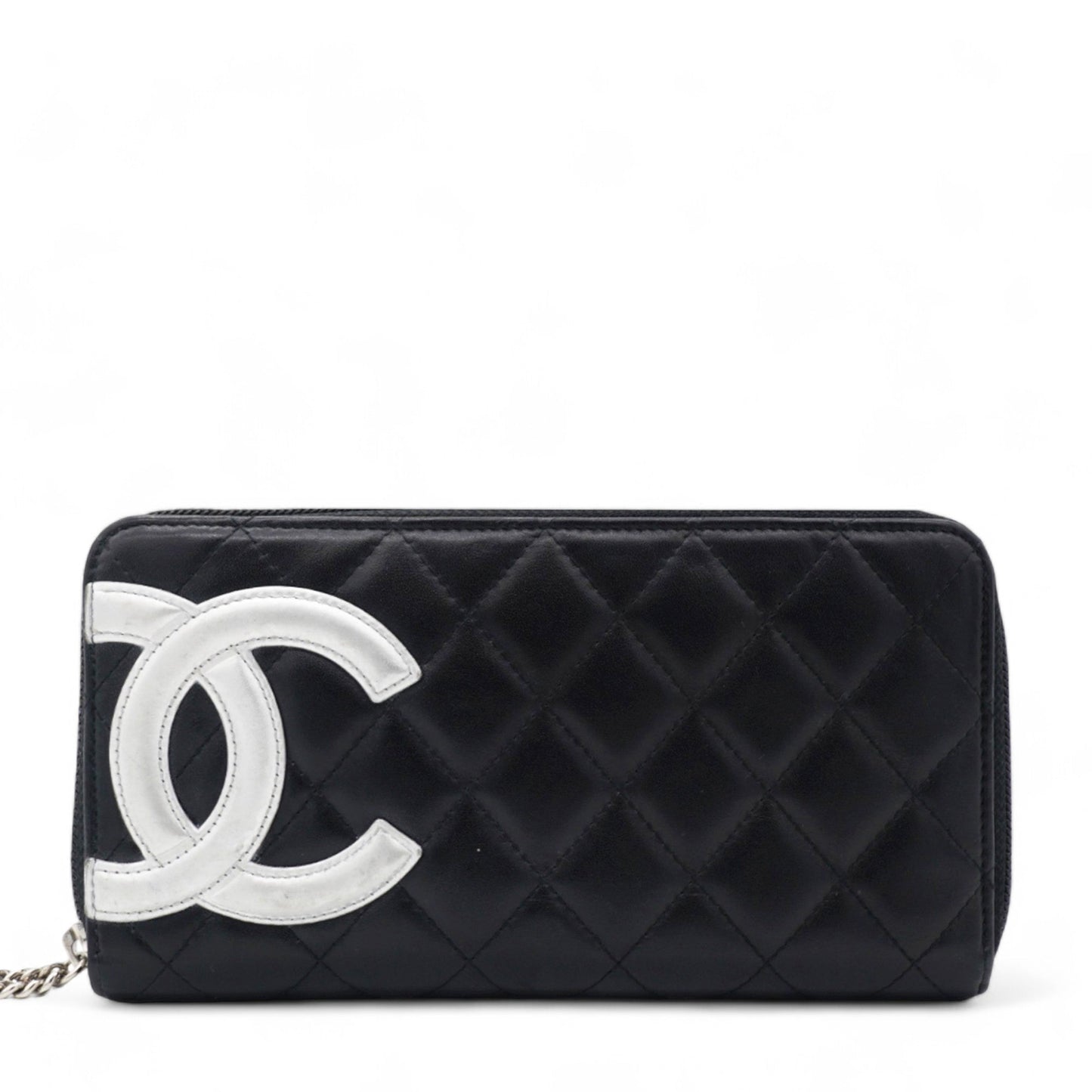 Chanel Calfskin Quilted Cambon Large Gusset Zip Around Wallet Black Silver