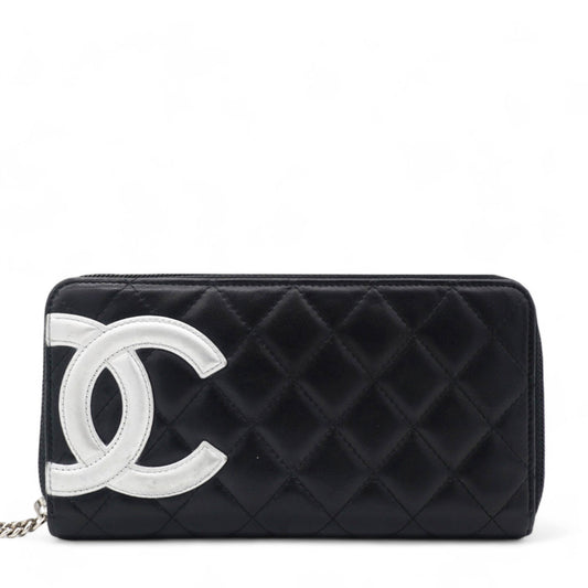 Chanel Calfskin Quilted Cambon Large Gusset Zip Around Wallet Black Silver