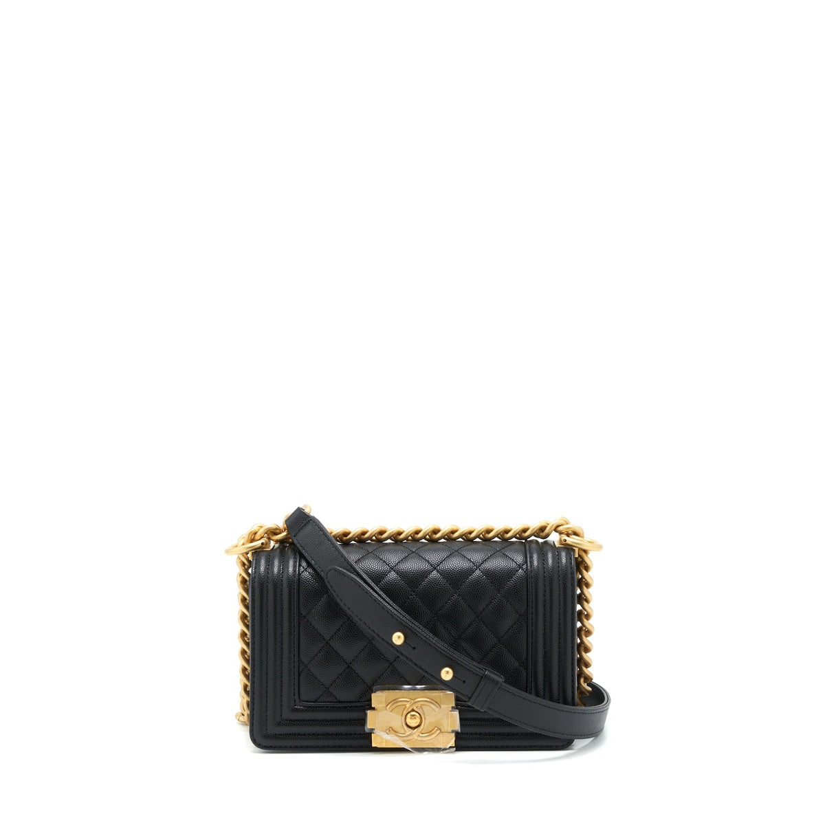Chanel Small Boy Bag Caviar Black Brushed GHW (Microchip)