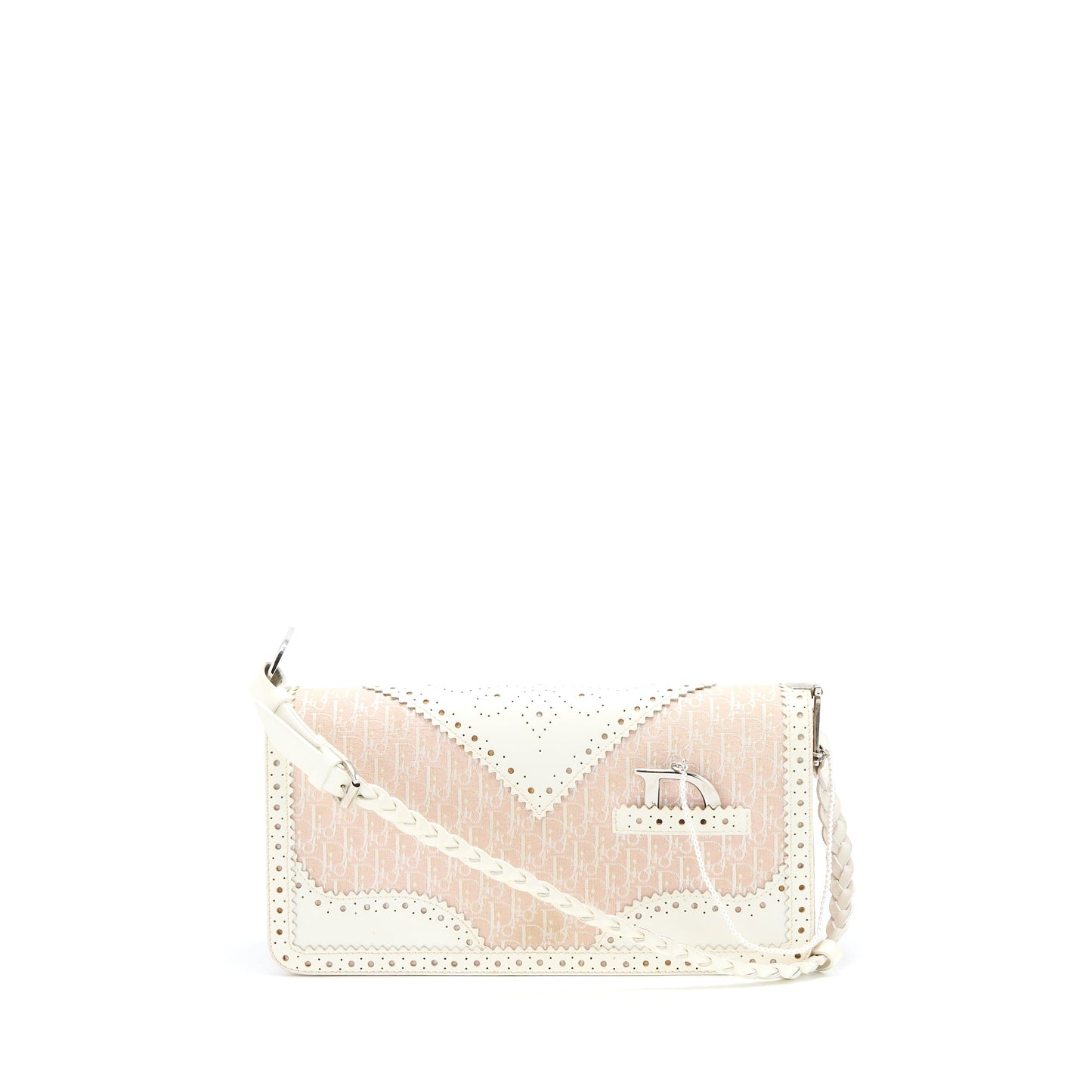 Dior Pink Logo Monogram Lace Handbag Pearl D Strap Charm SHW