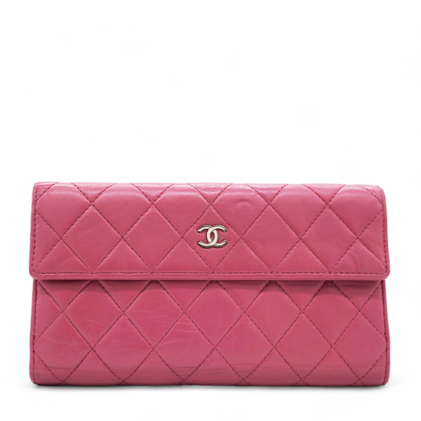 Chanel Long Wallet Pink Caviar Skin Matrasse Fuchsia Coco Mark Snap