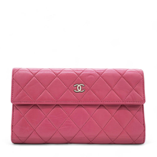 Chanel Long Wallet Pink Caviar Skin Matrasse Fuchsia Coco Mark Snap