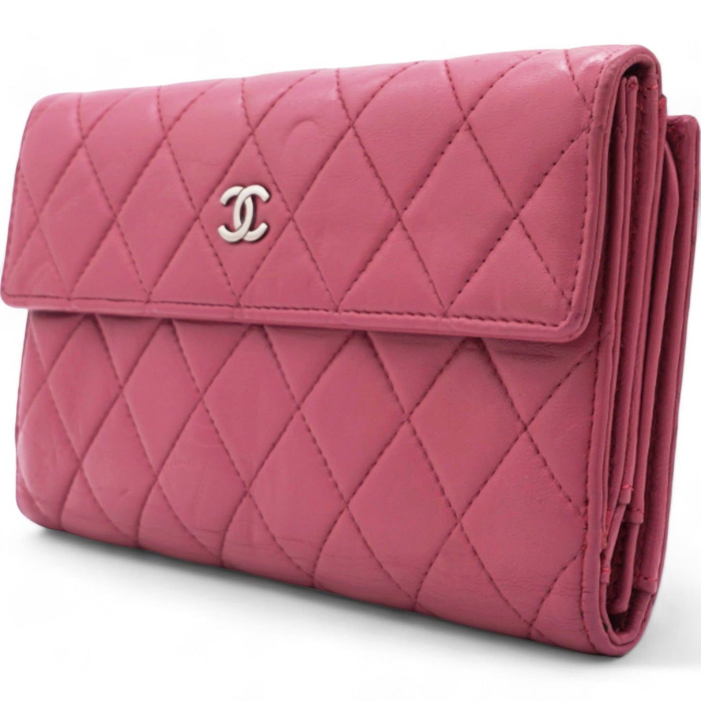 Chanel Long Wallet Pink Caviar Skin Matrasse Fuchsia Coco Mark Snap