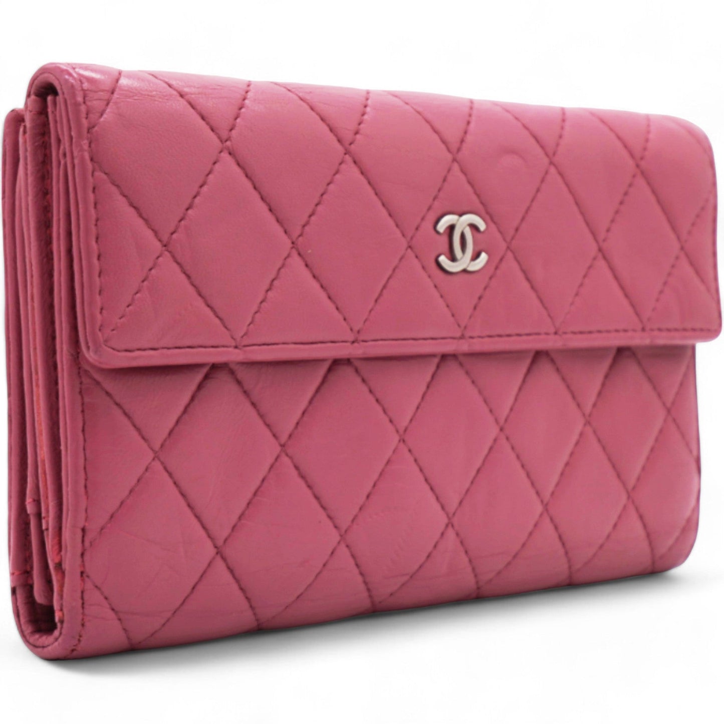 Chanel Long Wallet Pink Caviar Skin Matrasse Fuchsia Coco Mark Snap