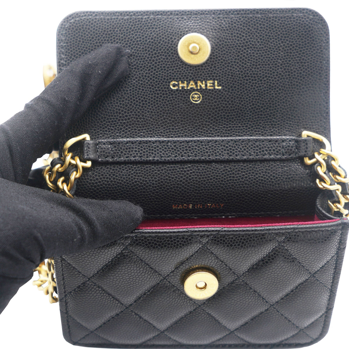 Chanel Mini Caviar Card Case on Chain