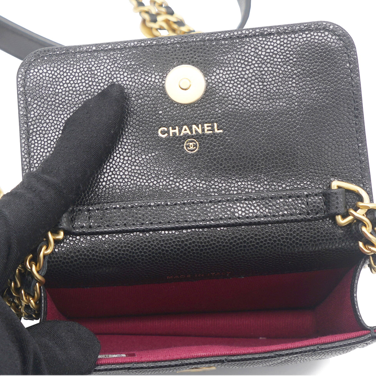 Chanel Mini Caviar Card Case on Chain