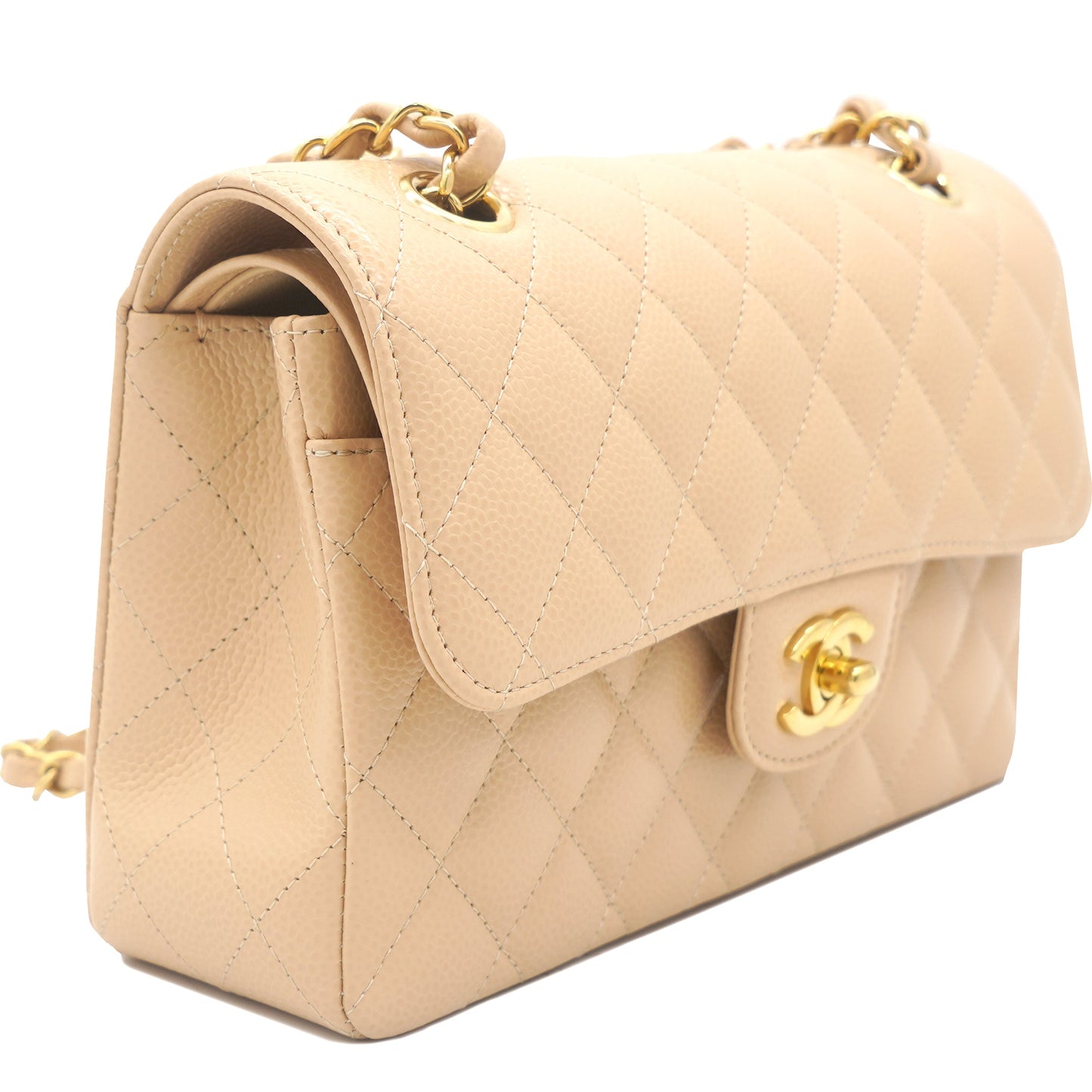 Chanel Caviar Quilted Small Classic Double Flap Beige