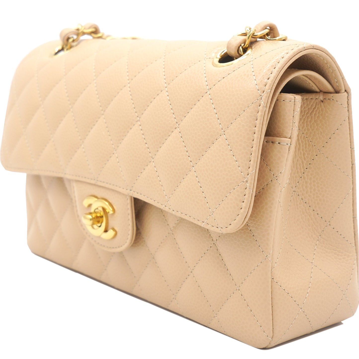 Chanel Caviar Quilted Small Classic Double Flap Beige