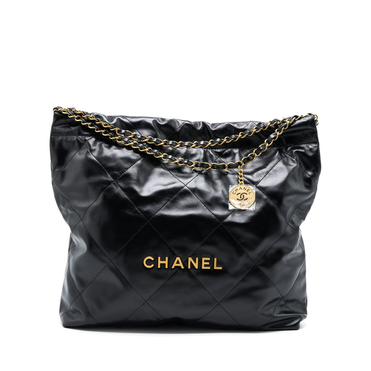 Chanel Medium 22 Bag Shiny Calfskin Black GHW (Microchip)