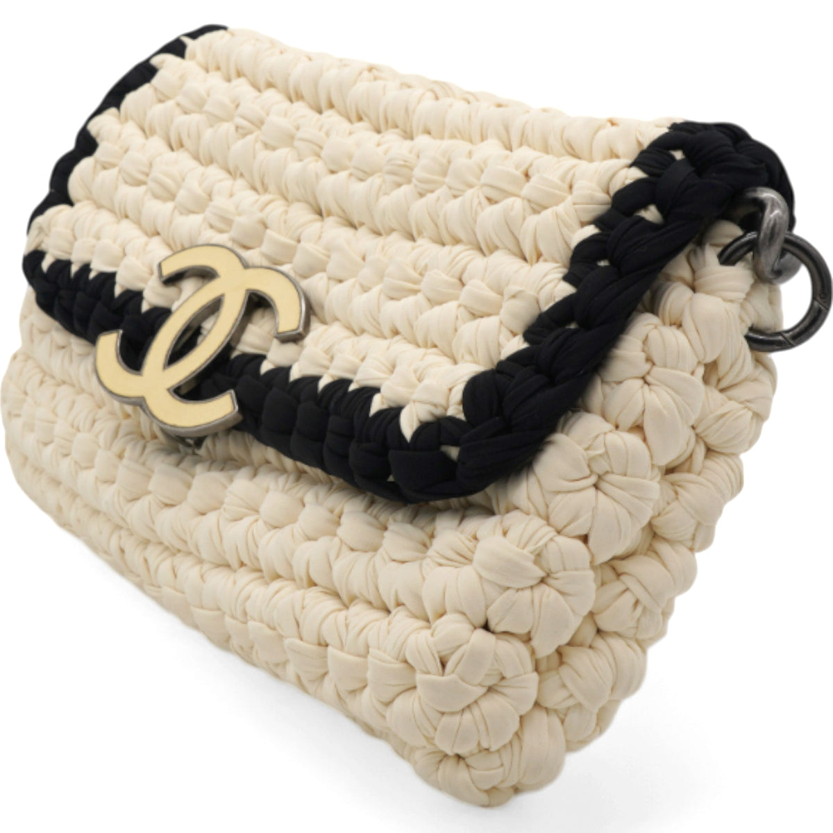 Chanel Woven Fabric Single Flap Ivory Black