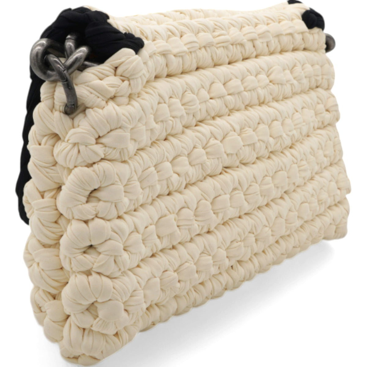 Chanel Woven Fabric Single Flap Ivory Black