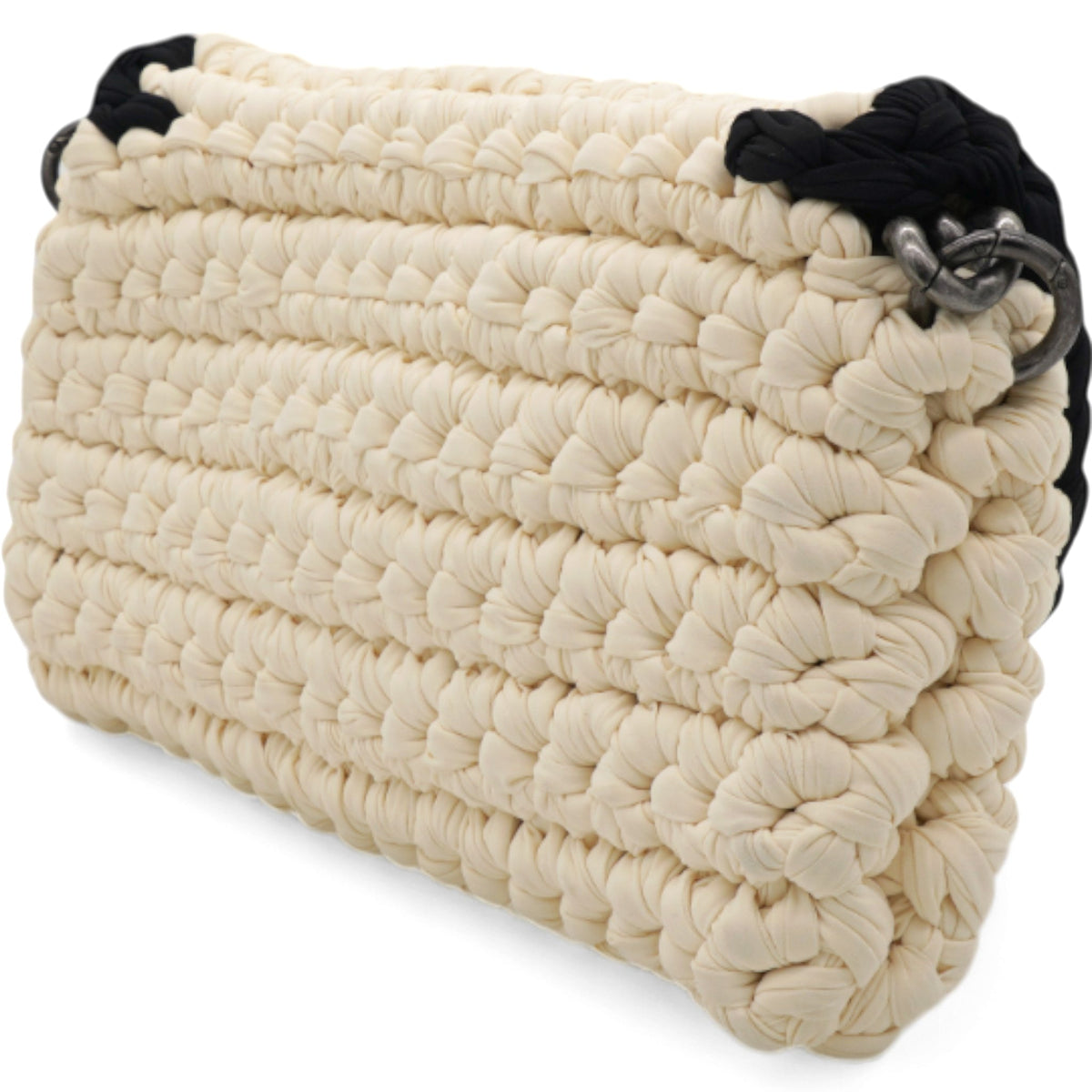 Chanel Woven Fabric Single Flap Ivory Black