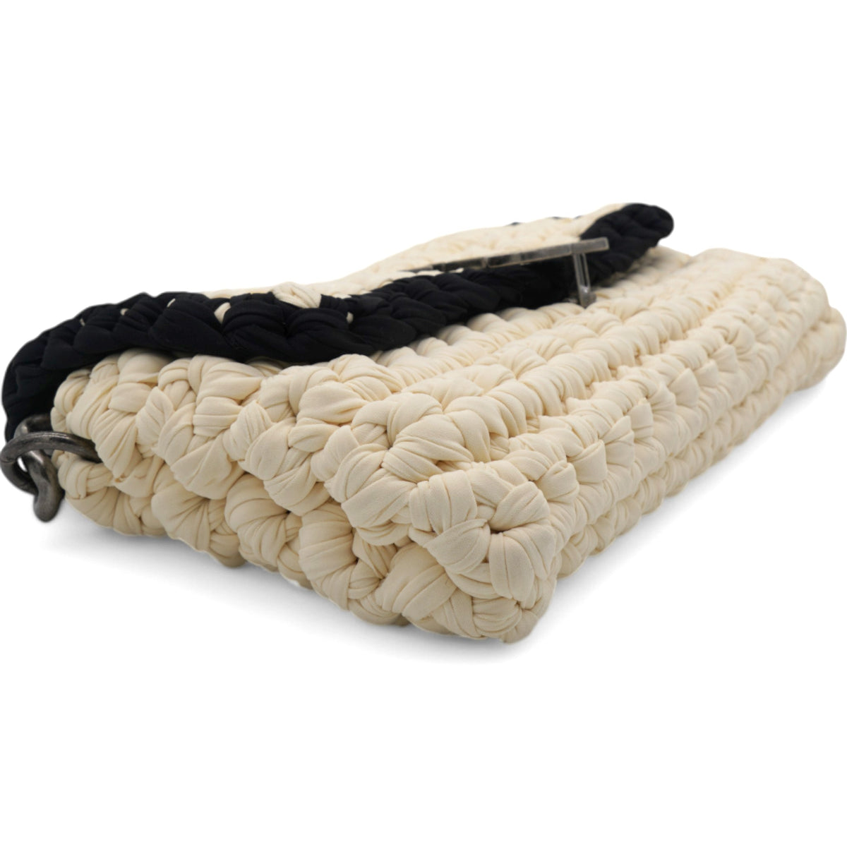 Chanel Woven Fabric Single Flap Ivory Black