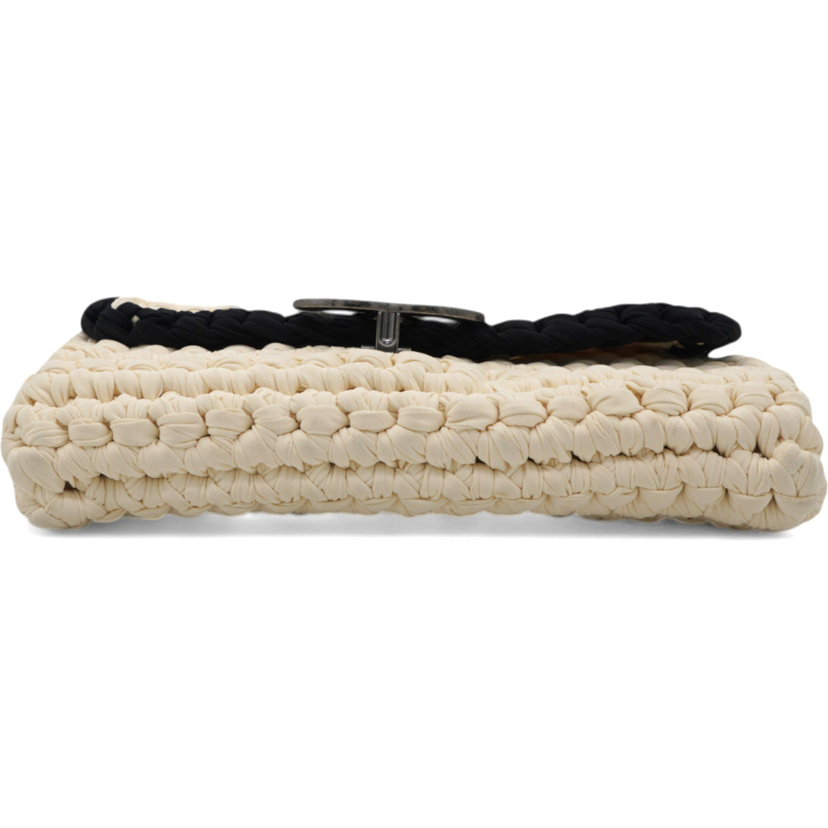 Chanel Woven Fabric Single Flap Ivory Black
