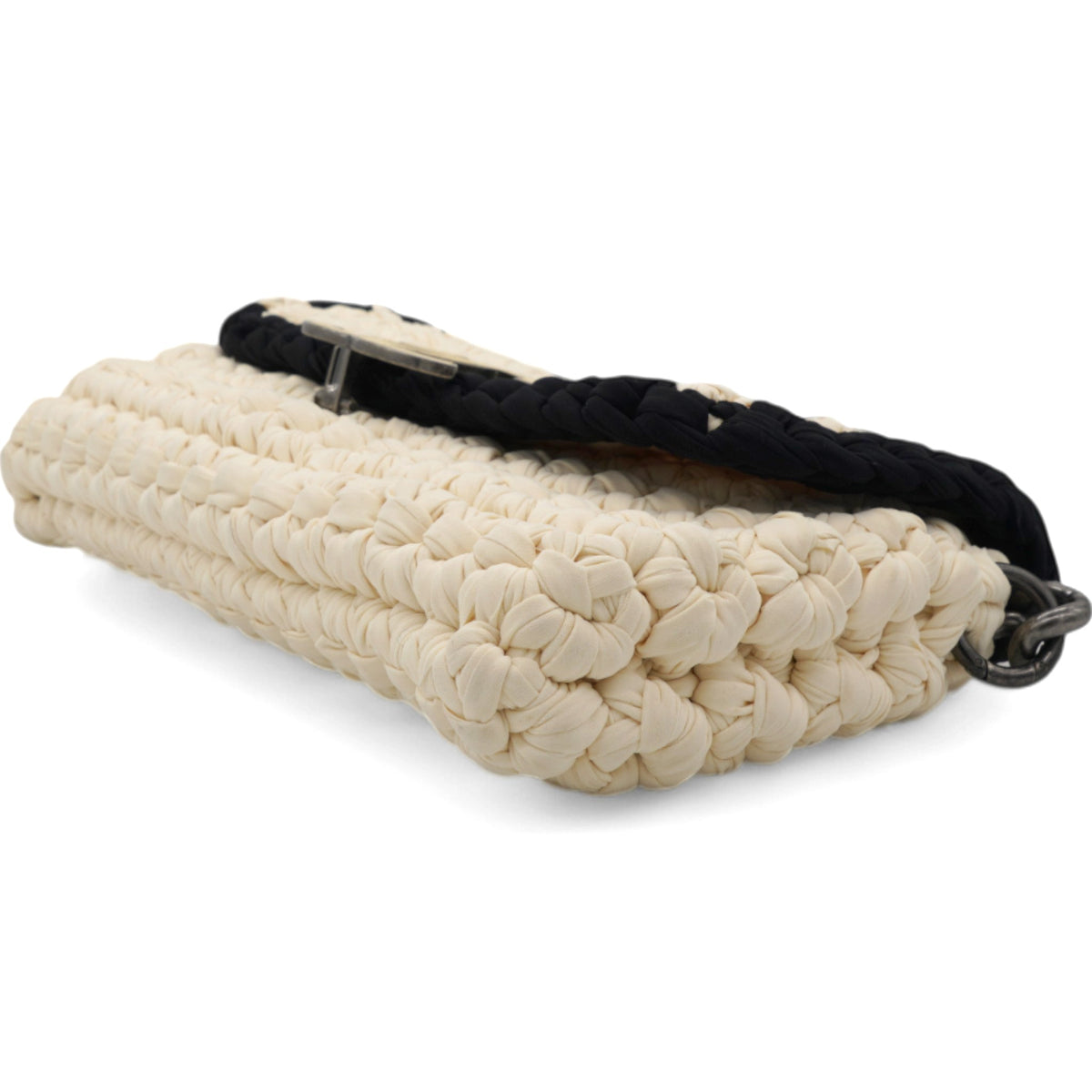 Chanel Woven Fabric Single Flap Ivory Black
