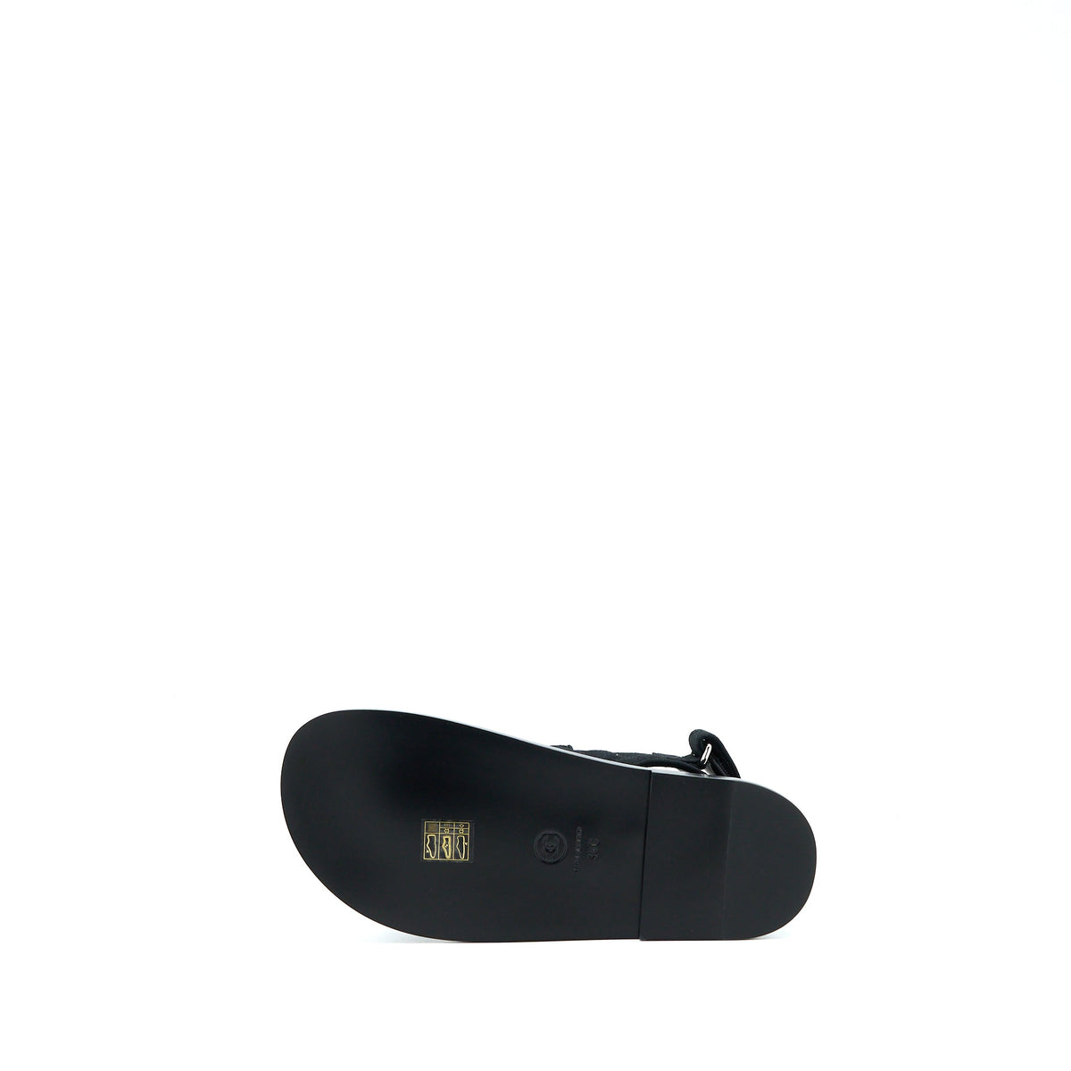 Chanel Size 36 Dad Sandals Crystal Logo Fabric Black