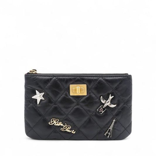 Chanel Aged Calfskin Quilted Small Lucky Charms Coin Purse Black
