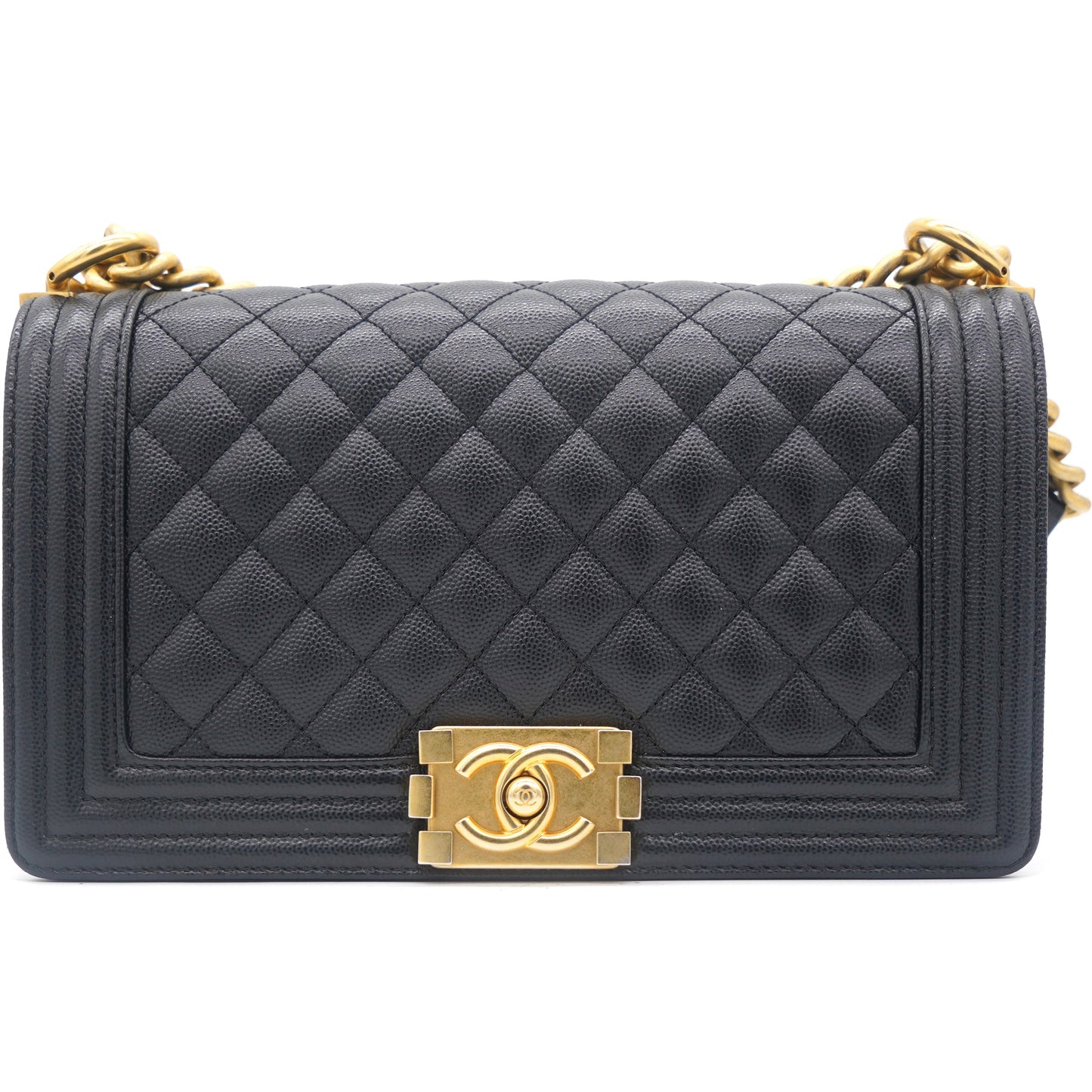 Chanel Black Caviar Quilted Old Medium Boy Flap
