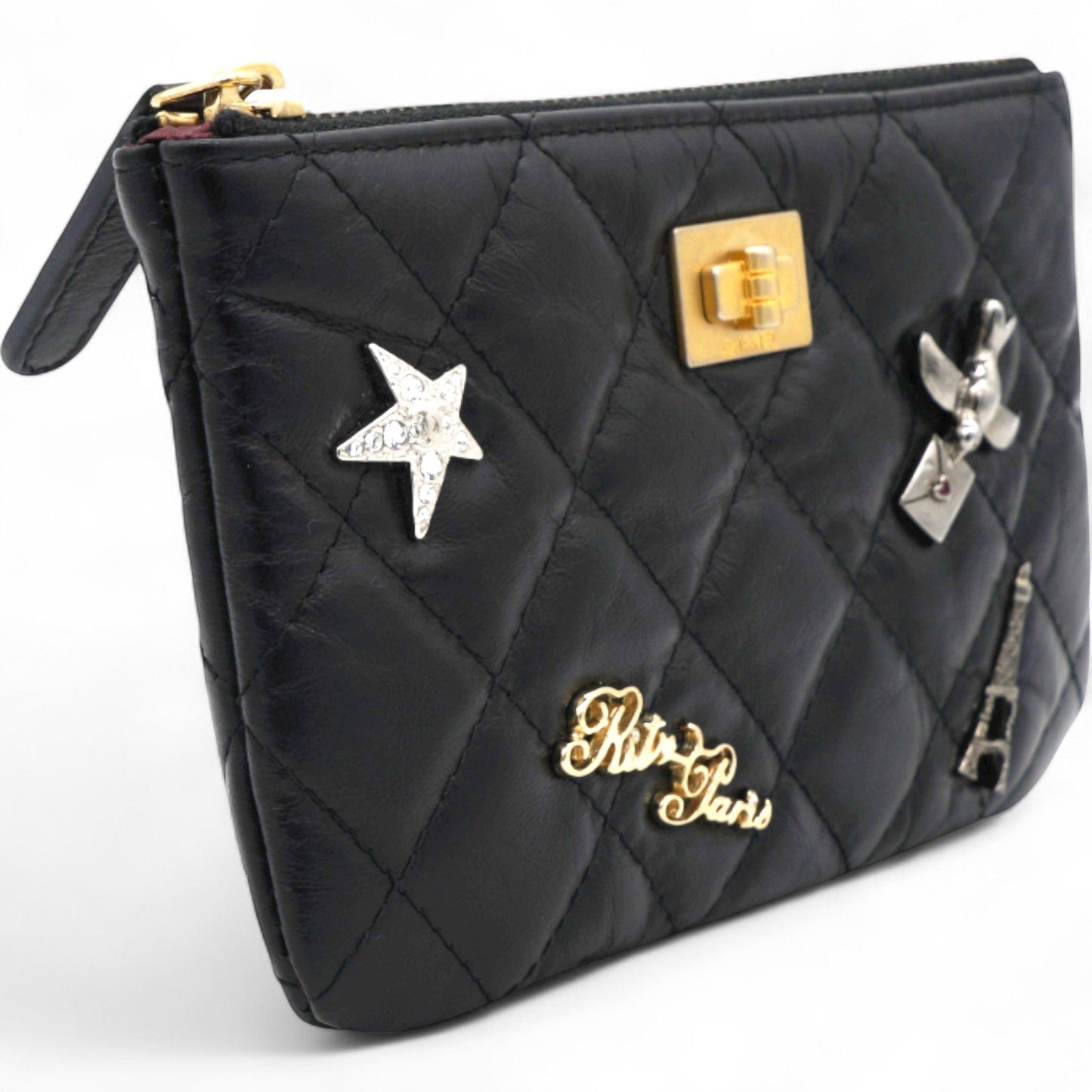 Chanel Aged Calfskin Quilted Small Lucky Charms Coin Purse Black