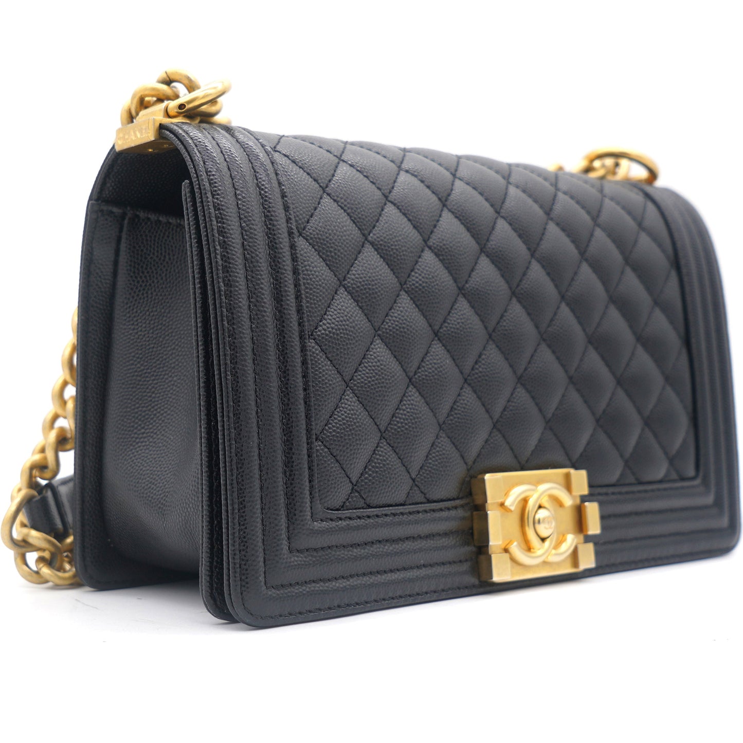 Chanel Black Caviar Quilted Old Medium Boy Flap