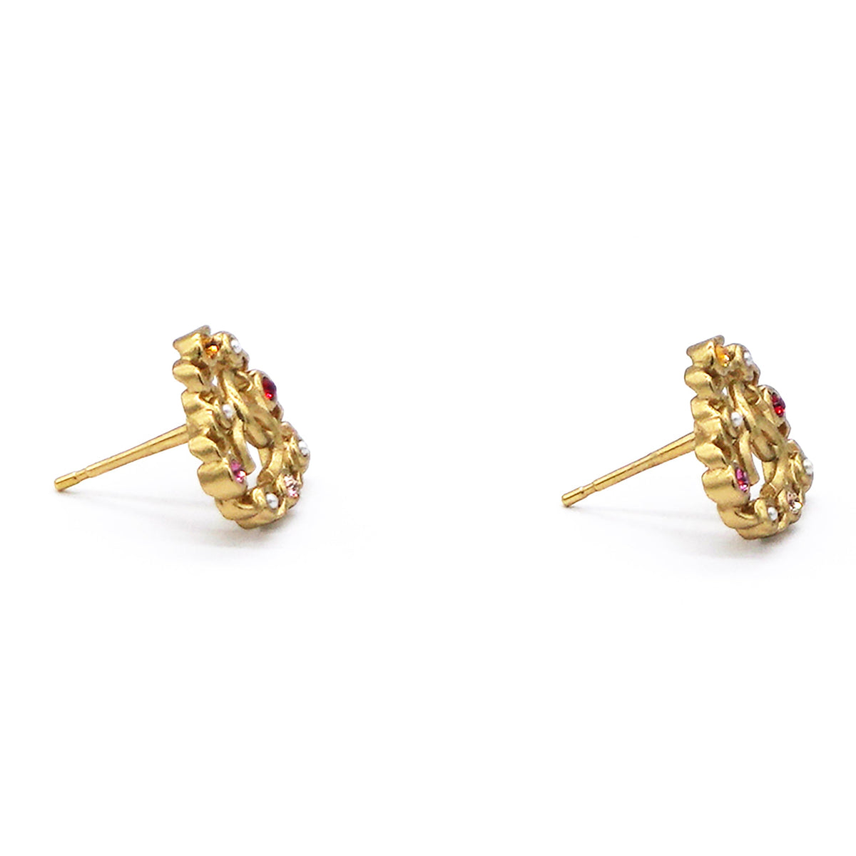 Chanel Pearl Crystal CC Heart Earrings Gold Multicolor