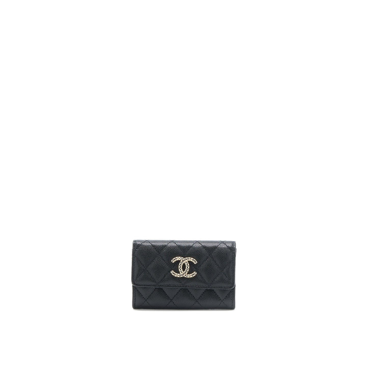 Chanel 23P Detail CC Logo Flap  Holder Caviar Black LGHW (Microchip)