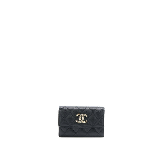 Chanel 23P Detail CC Logo Flap  Holder Caviar Black LGHW (Microchip)