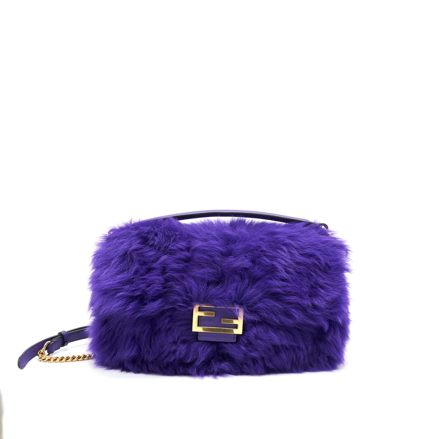 FENDI Baguette Fur Handbag Purple