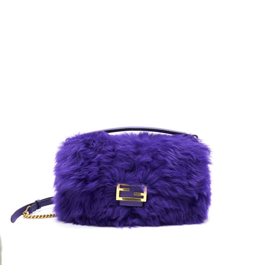 FENDI Baguette Fur Handbag Purple