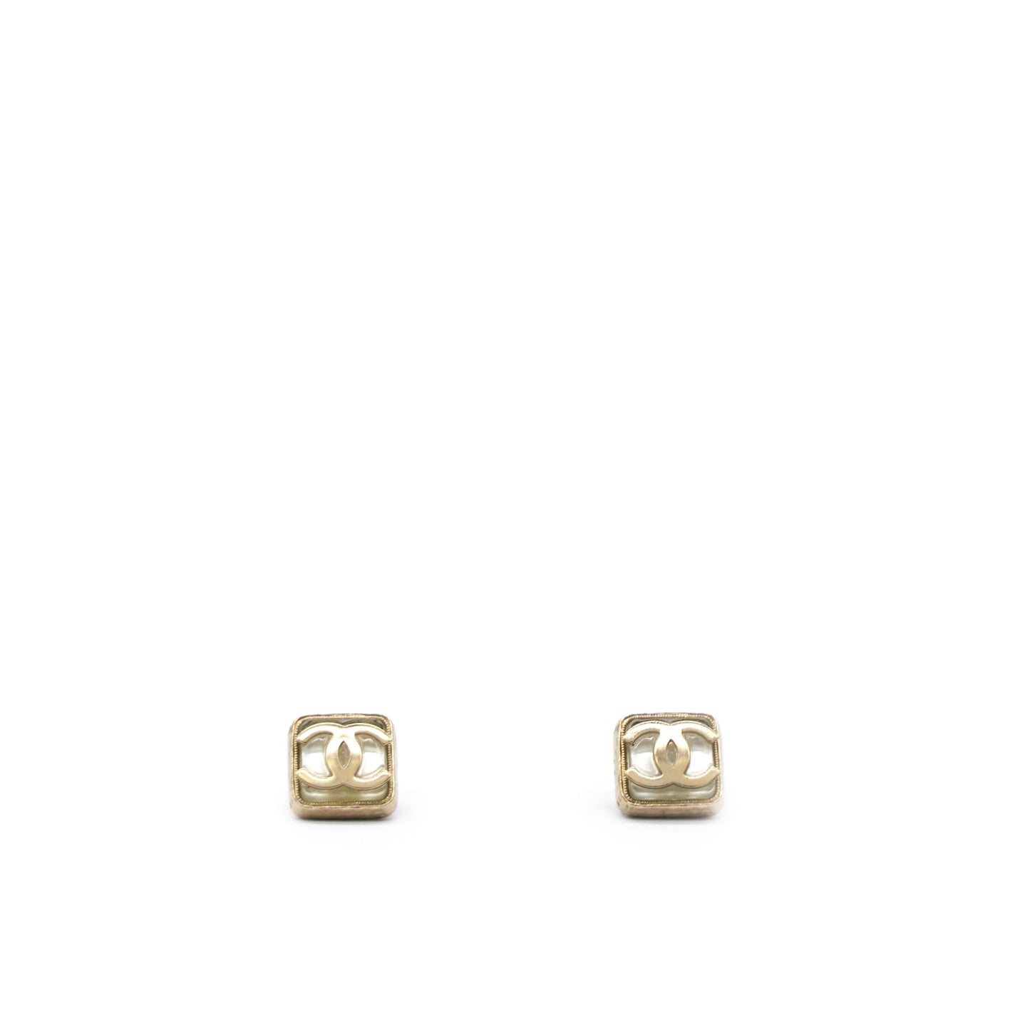 Chanel CC Square Earrings Gold Tone