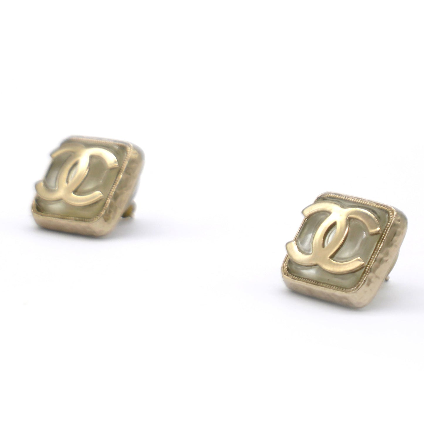 Chanel CC Square Earrings Gold Tone