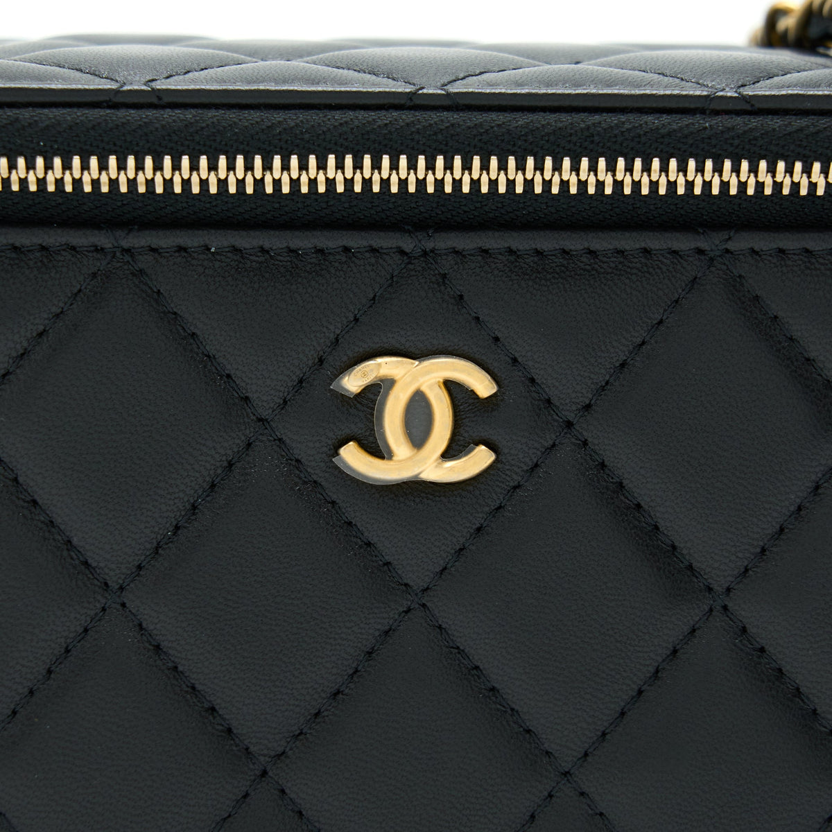 Chanel Pearl Crush Long Vanity With Chain Lambskin Black GHW