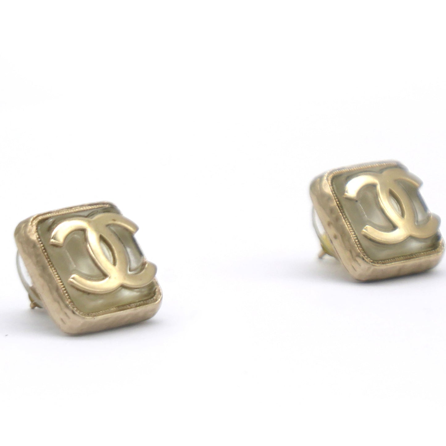 Chanel CC Square Earrings Gold Tone