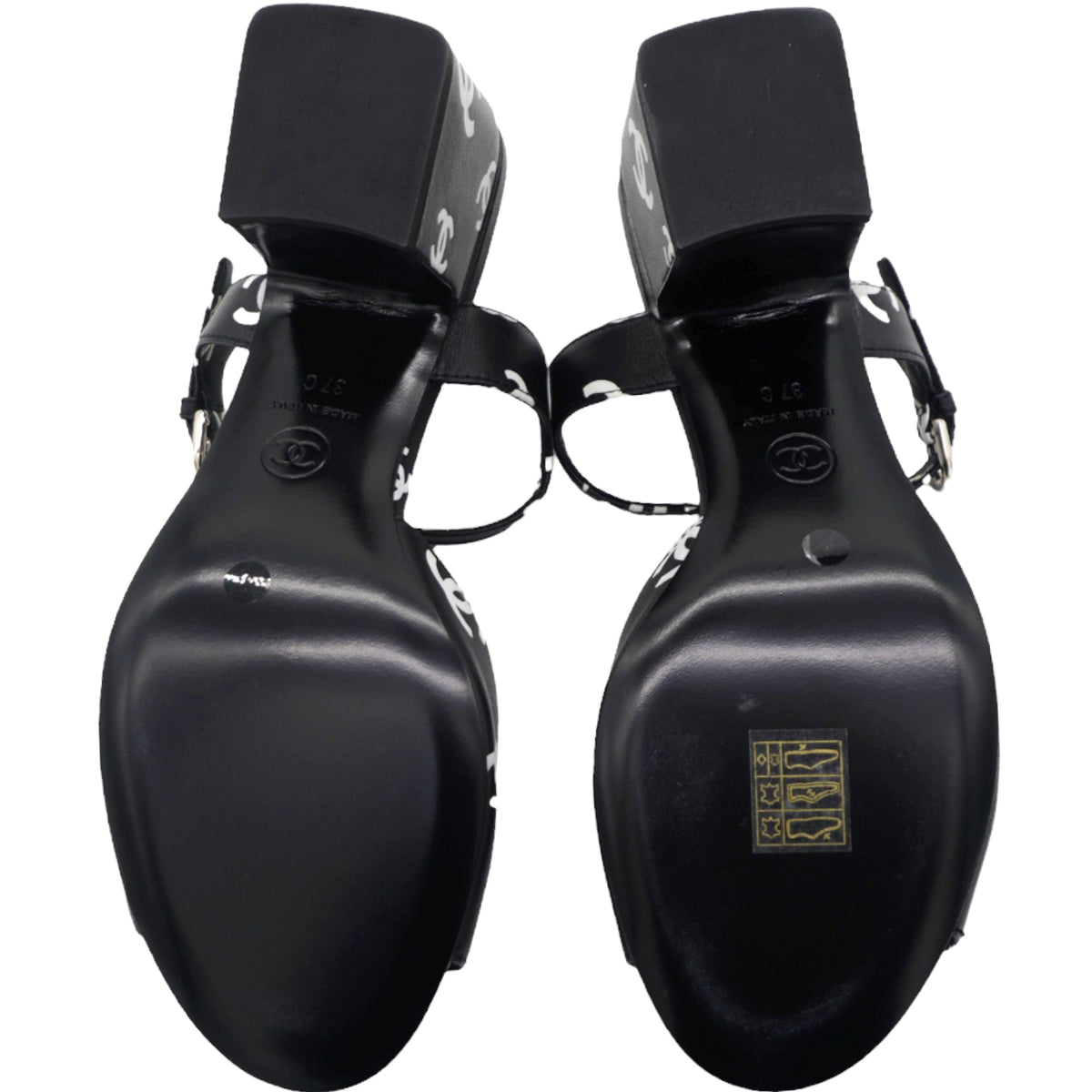 Chanel Printed Lambskin CC Sandals Black White Size 37