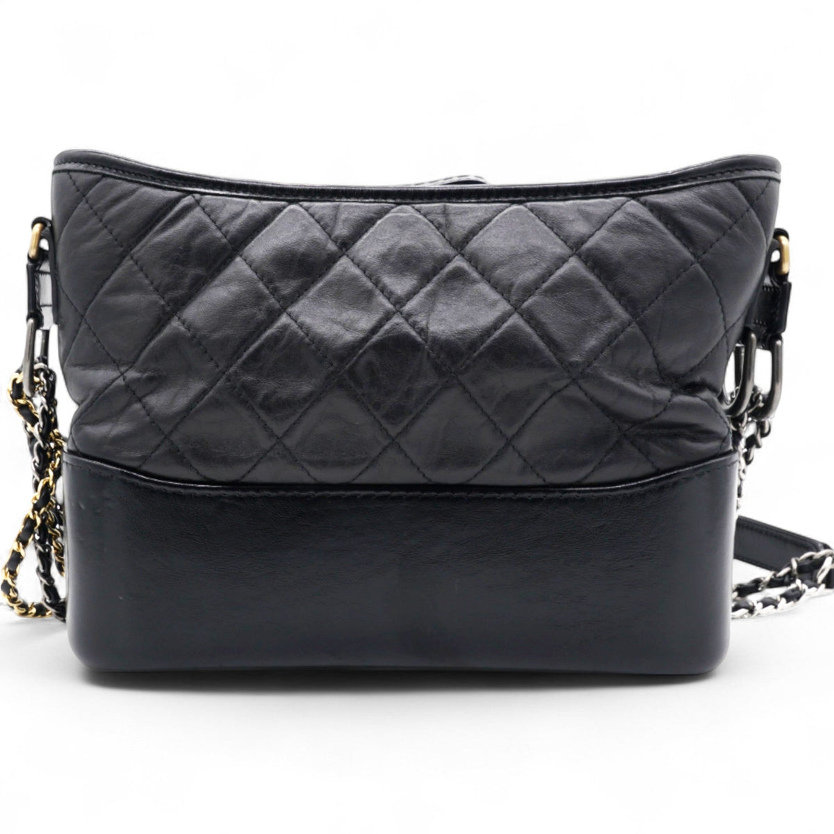 Chanel Quilted Aged Leather Gold/Silver Tone Medium Black