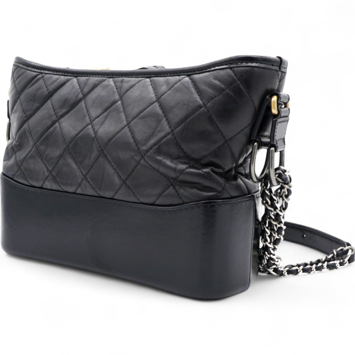 Chanel Quilted Aged Leather Gold/Silver Tone Medium Black