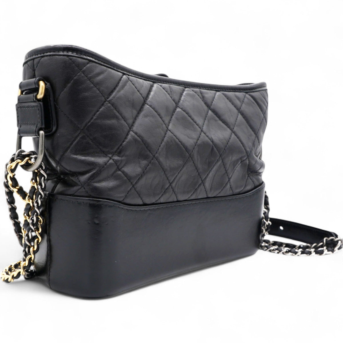 Chanel Quilted Aged Leather Gold/Silver Tone Medium Black