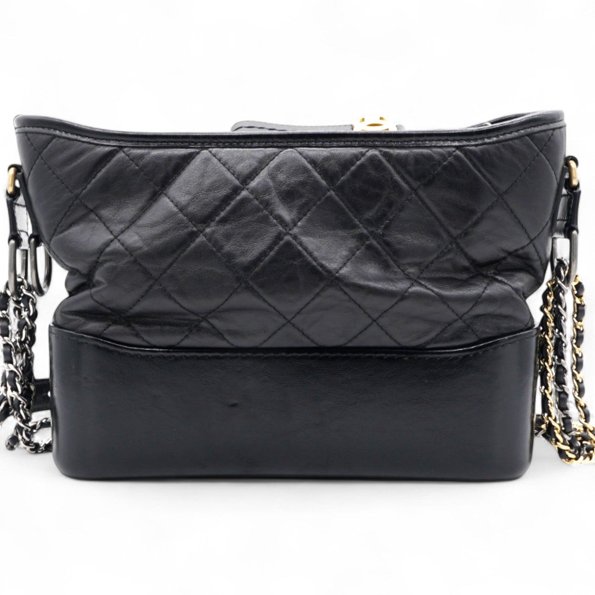 Chanel Quilted Aged Leather Gold/Silver Tone Medium Black