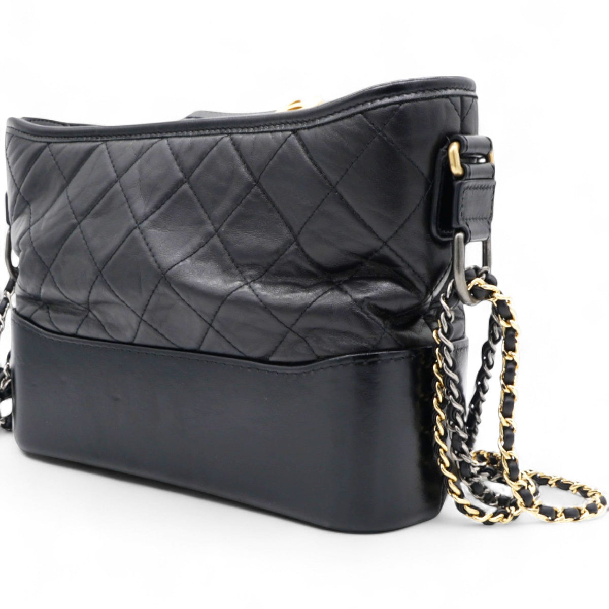 Chanel Quilted Aged Leather Gold/Silver Tone Medium Black