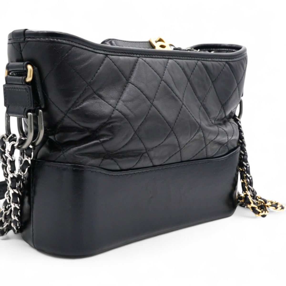 Chanel Quilted Aged Leather Gold/Silver Tone Medium Black