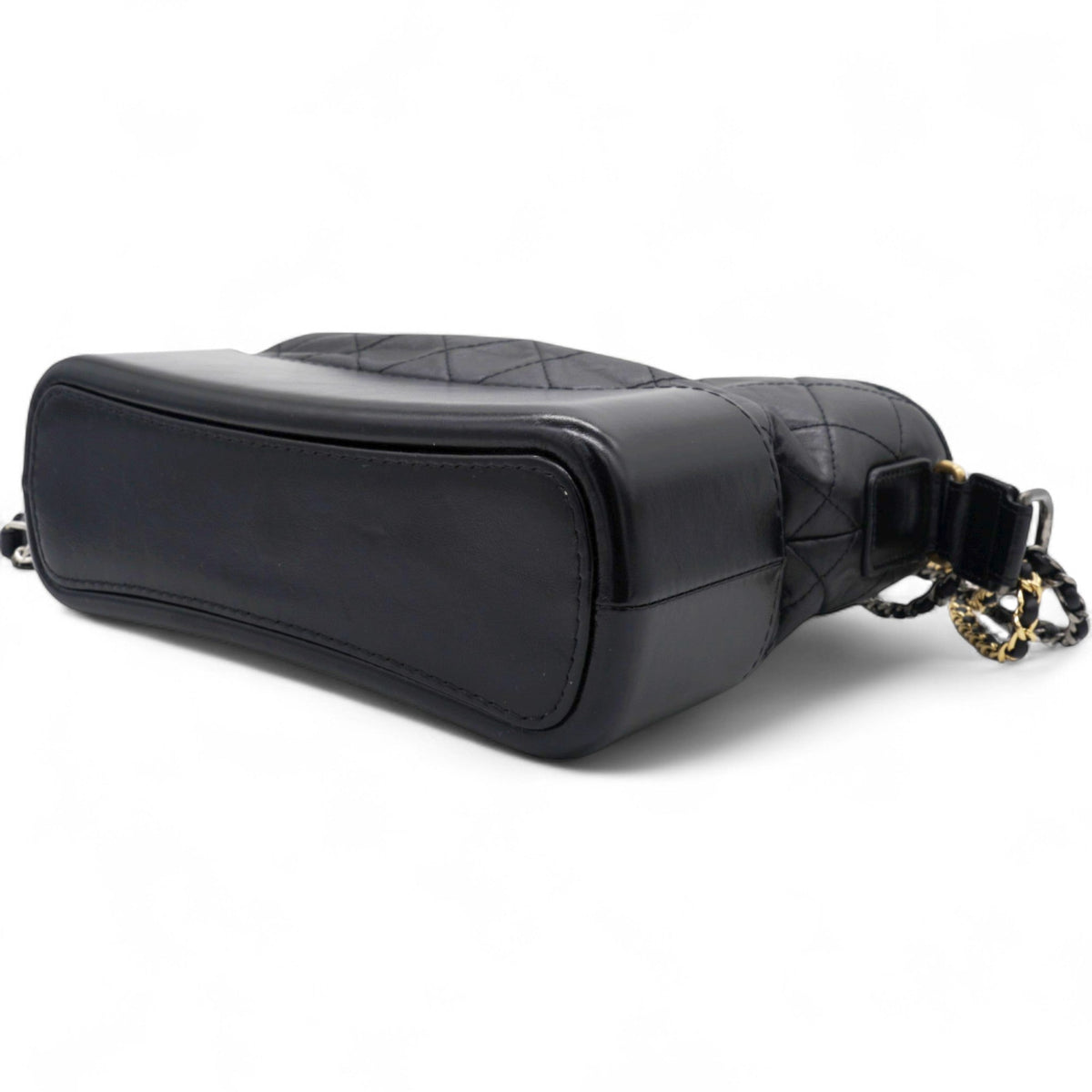 Chanel Quilted Aged Leather Gold/Silver Tone Medium Black