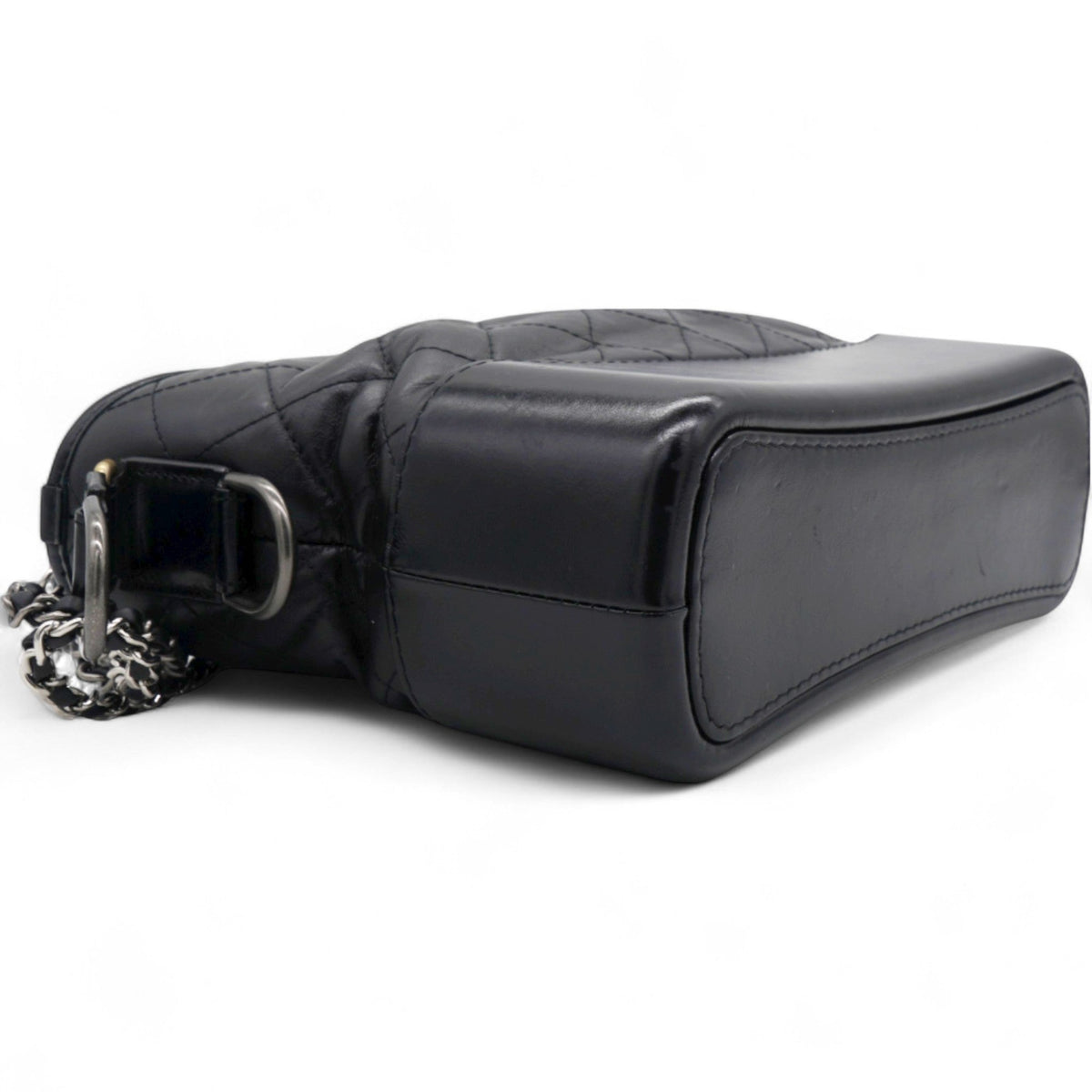 Chanel Quilted Aged Leather Gold/Silver Tone Medium Black