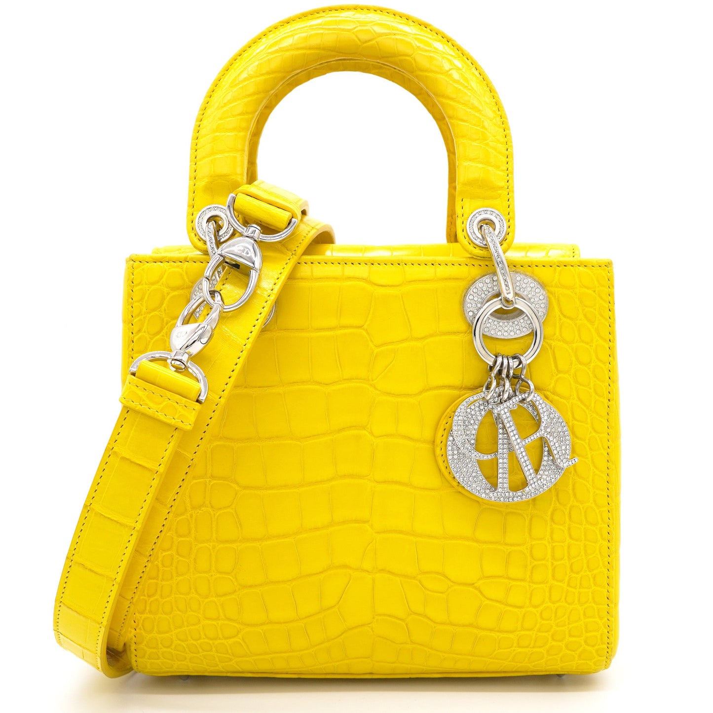 Dior Yellow Alligator Leather Small Lady Dior Tote
