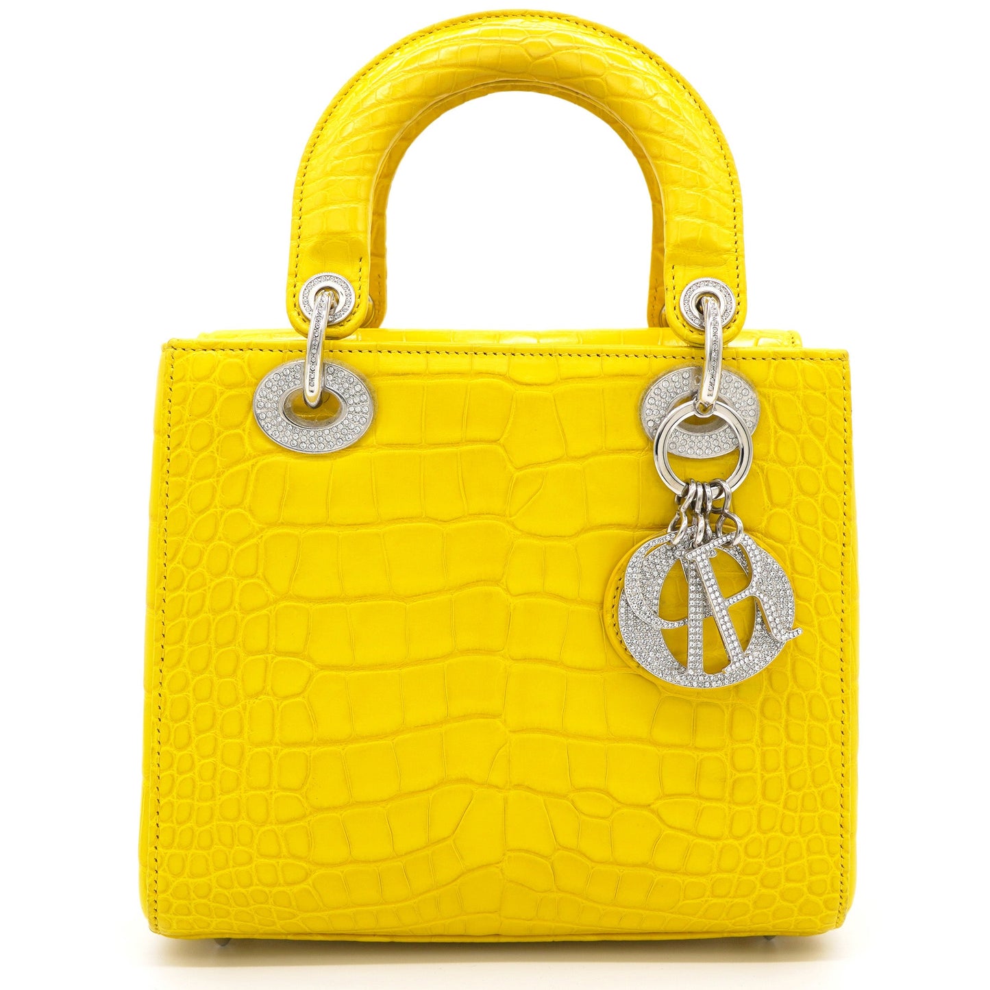 Dior Yellow Alligator Leather Small Lady Dior Tote