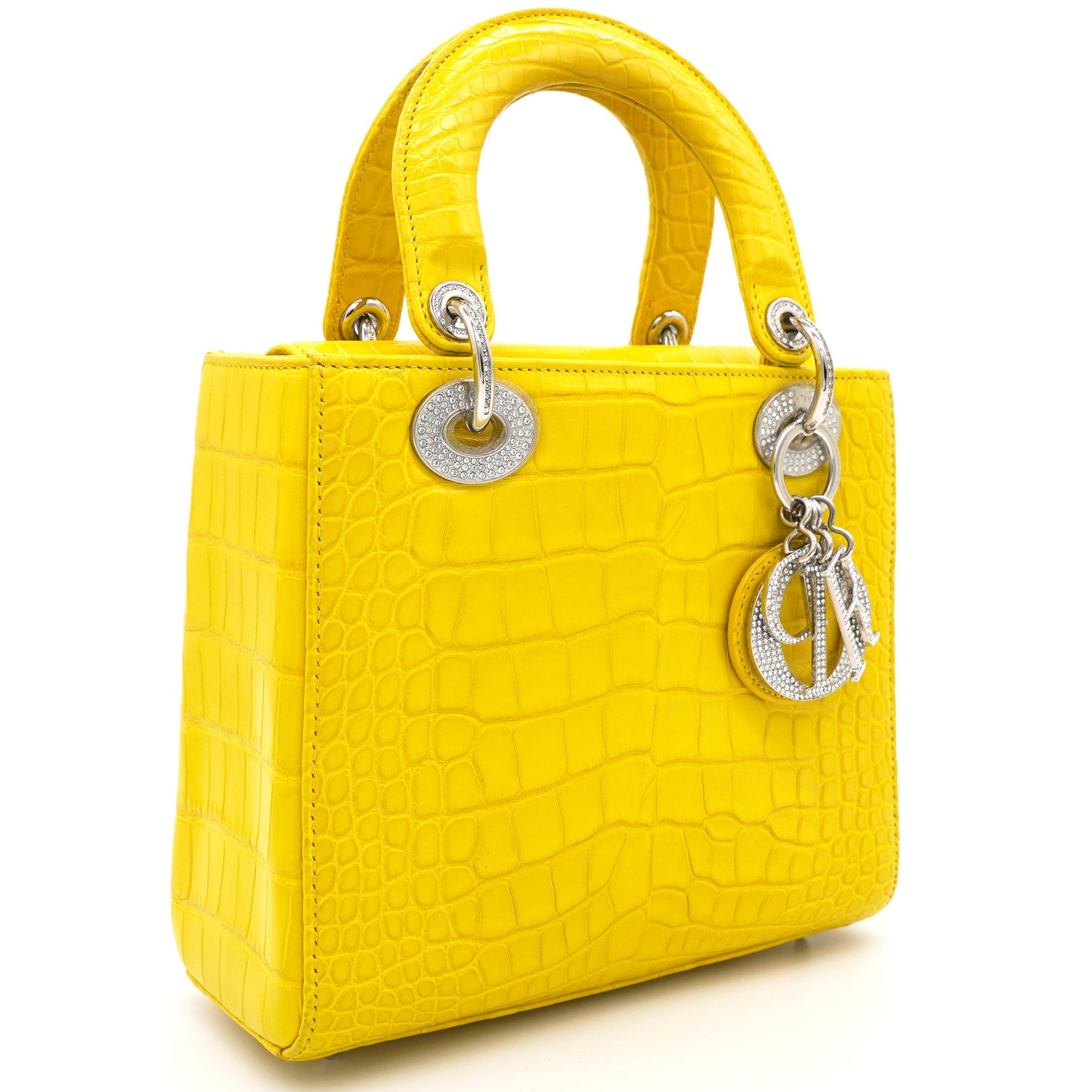 Dior Yellow Alligator Leather Small Lady Dior Tote