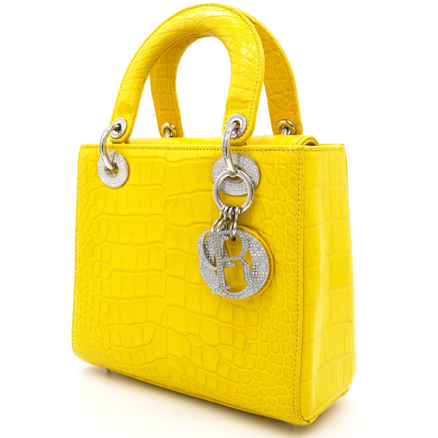 Dior Yellow Alligator Leather Small Lady Dior Tote